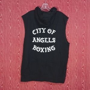 BEIMAR CITY OF ANGELES BOXING Black Sleeveless Hooded Full Zip Vest Sz Large
